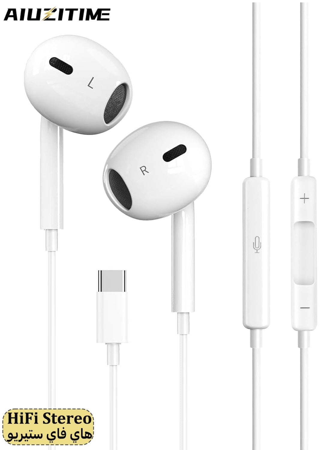 أيوزيتايم Aiuzitime Usb Headphones Type Wired Earbuds With Microphone Remote Control Hifi Stereo Earphones